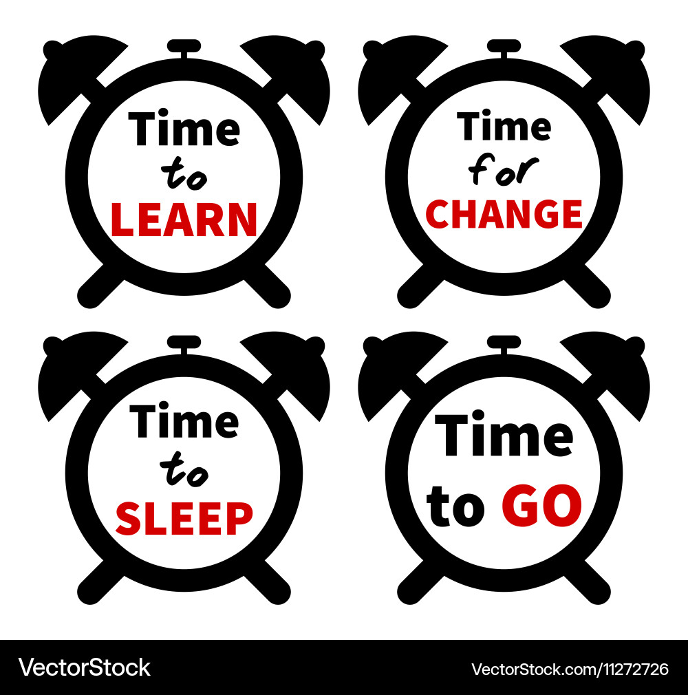 Set of clocks with text isolated on white Vector Image