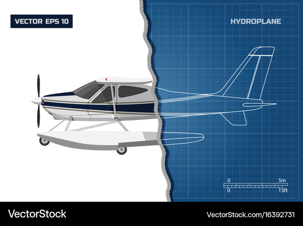 Engineering Blueprint Of Plane Side View Vector Image
