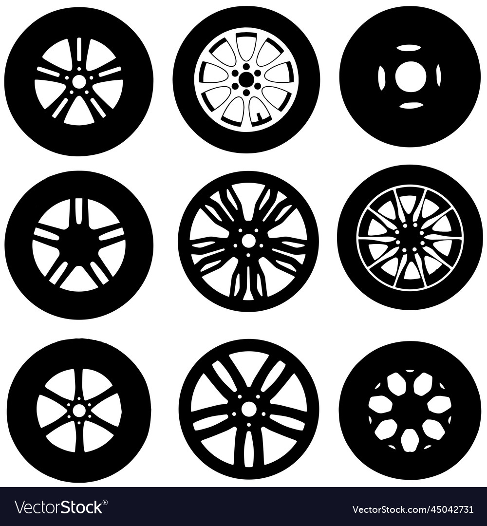 Pile of car tires with alloy wheel rim Royalty Free Vector