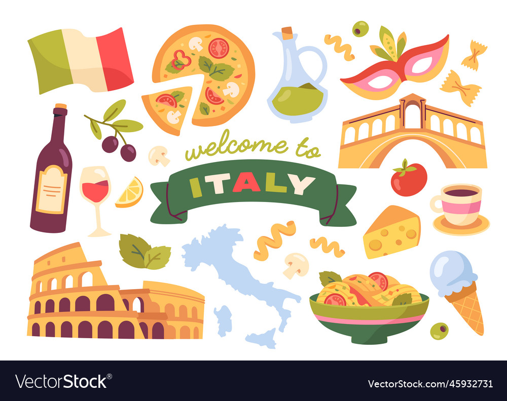 Welcome to italy sticker set Royalty Free Vector Image