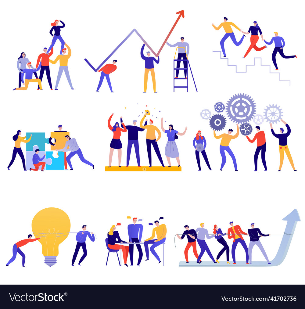 Teamwork flat colorful set Royalty Free Vector Image