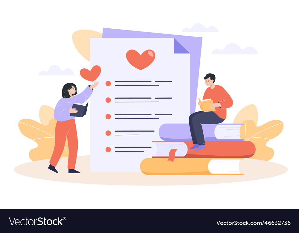 Tiny people with huge list of best books vector image