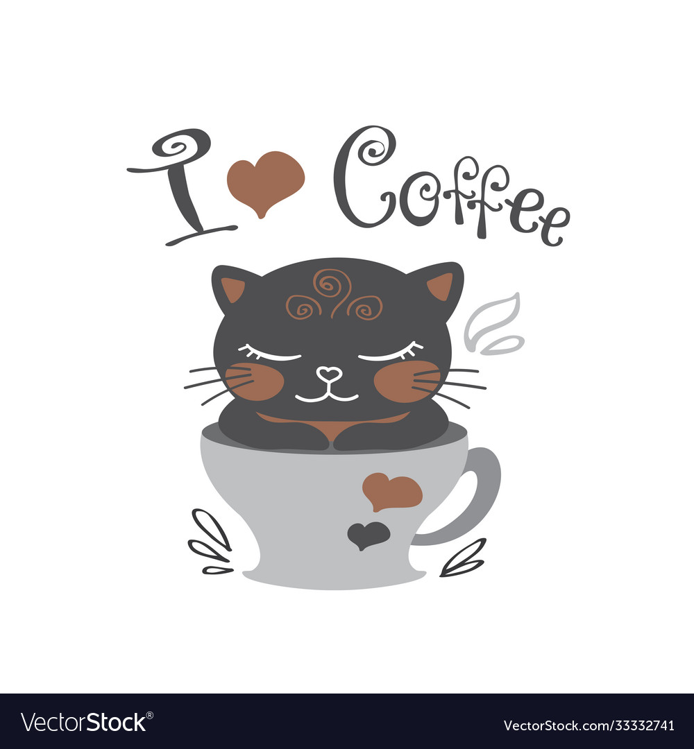 Funny cute black kitten in coffee mug Royalty Free Vector