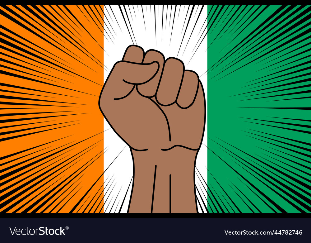 Human fist clenched symbol on flag of ivory coast Vector Image