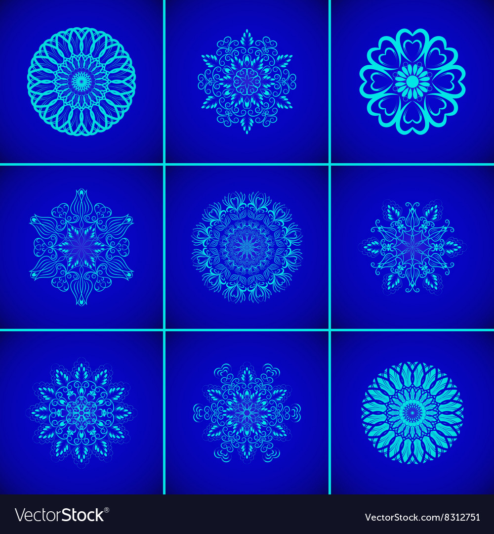 Set of magic blue glow mandalas