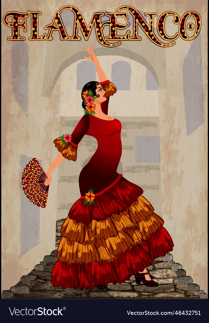 Spanish flamenco dancer woman with fan invitation Vector Image