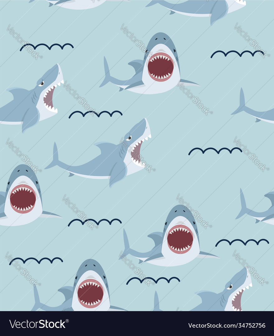 Cute flat shark open mouth and teeth seamless Vector Image