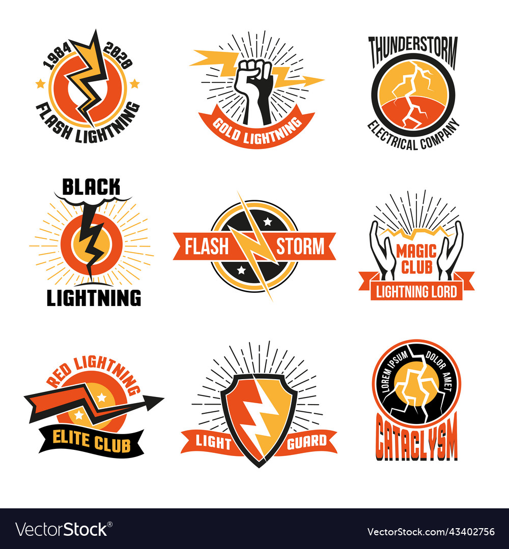 Lightning logo emblem set Royalty Free Vector Image