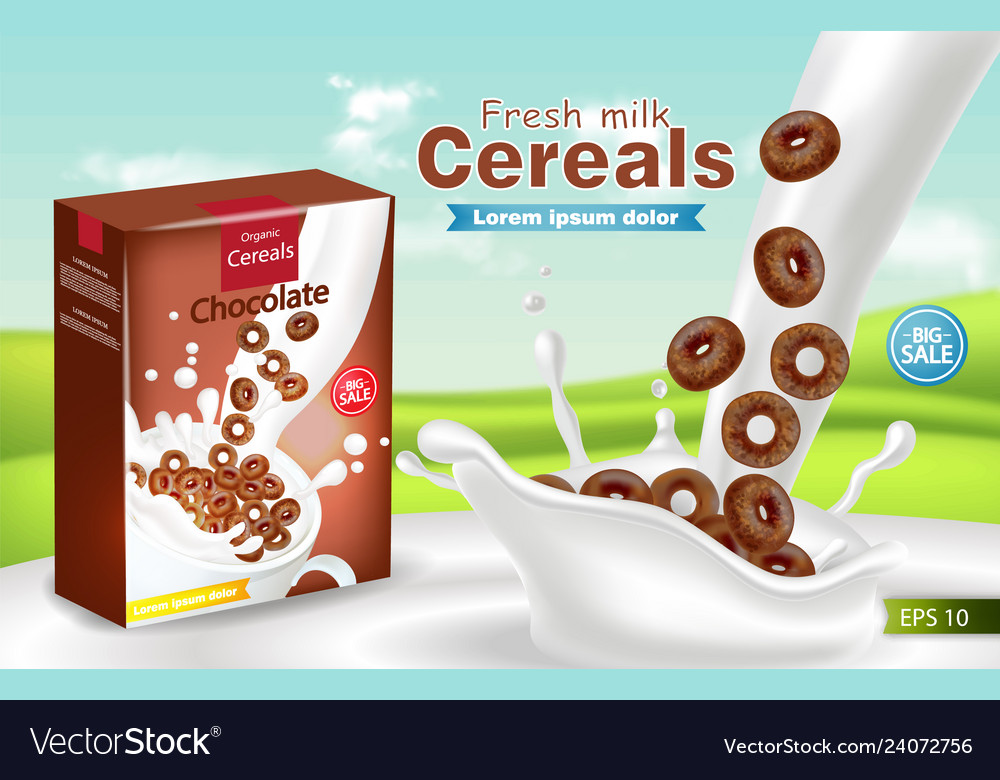 Organic cereals in milk splash realistic Vector Image