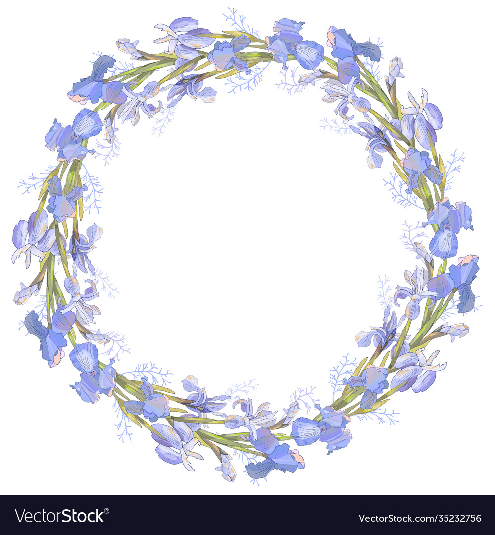 Romantic wreath awith irises hand drawn Royalty Free Vector