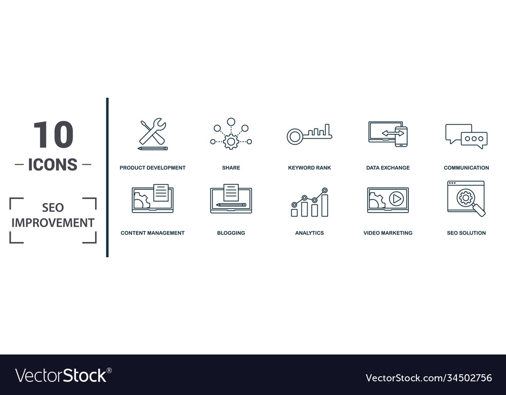 Seo improvement icon set monochrome sign