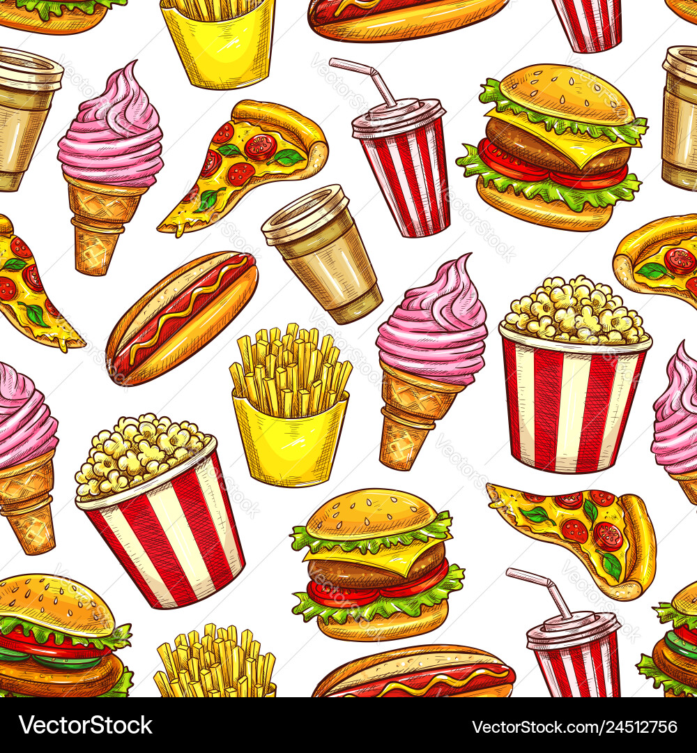 Street fast food seamless pattern and drinks Vector Image