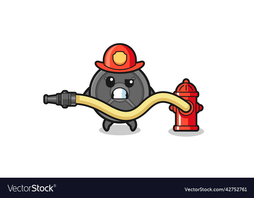 Barbell plate cartoon as firefighter mascot Vector Image