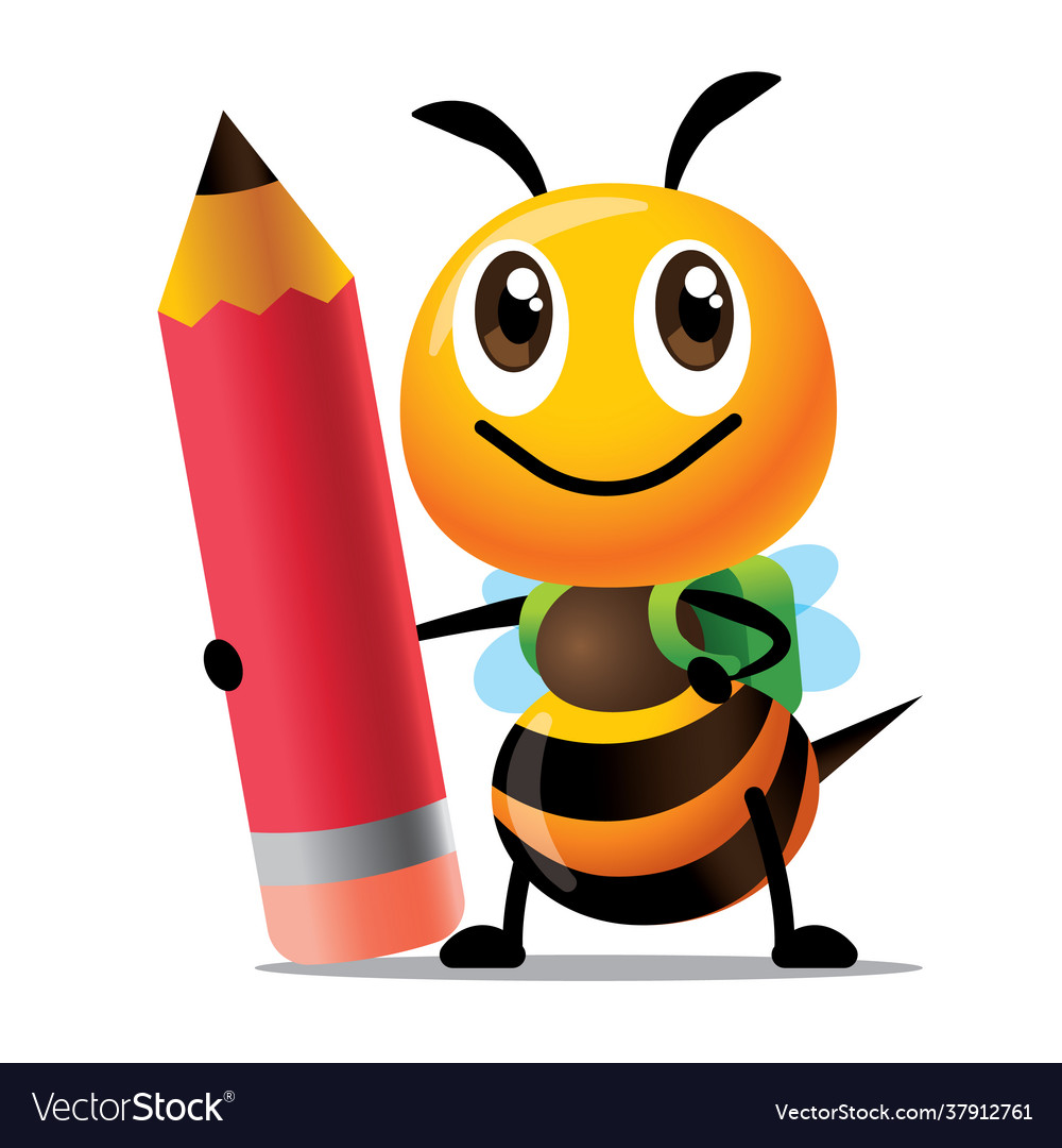 Cartoon bee hold big pencil and carry school bag Vector Image Cartoon bee hold big pencil and carry school bag Vector Image