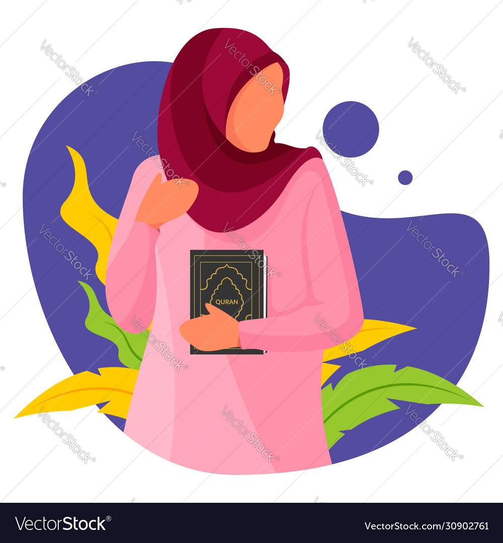 Premium Vector  Young muslimah woman hold quran book profile