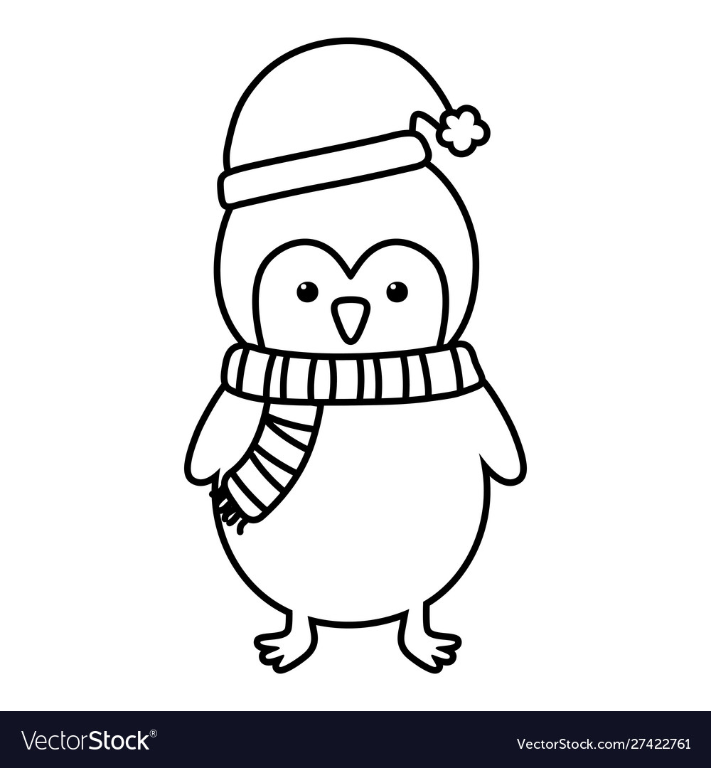 Penguin with hat and scarf celebration merry