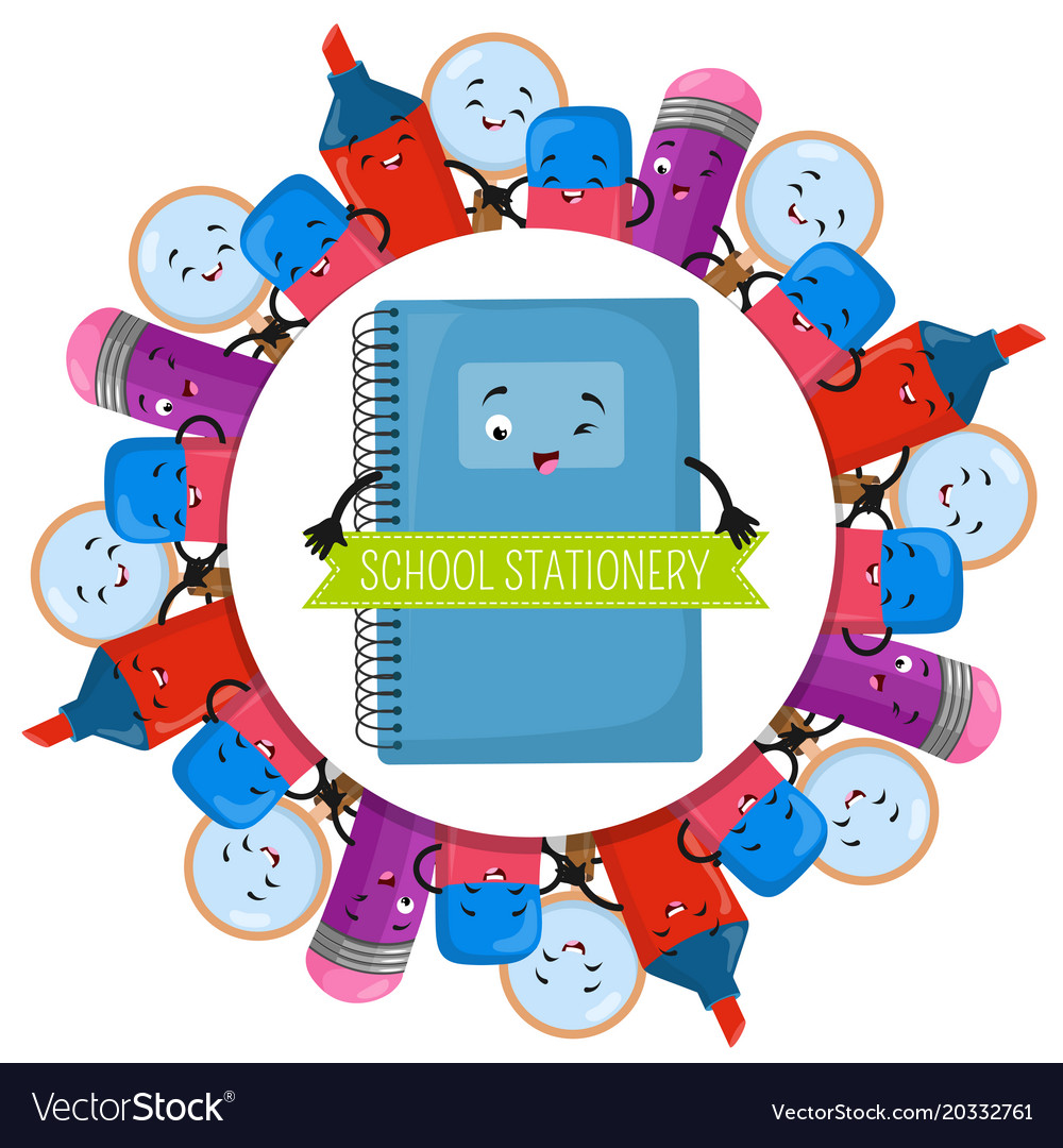 School stationery round banner design Royalty Free Vector