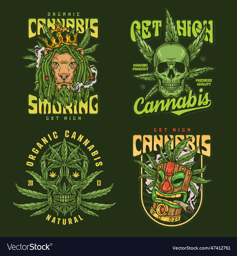 Smoking cannabis colorful set poster Royalty Free Vector