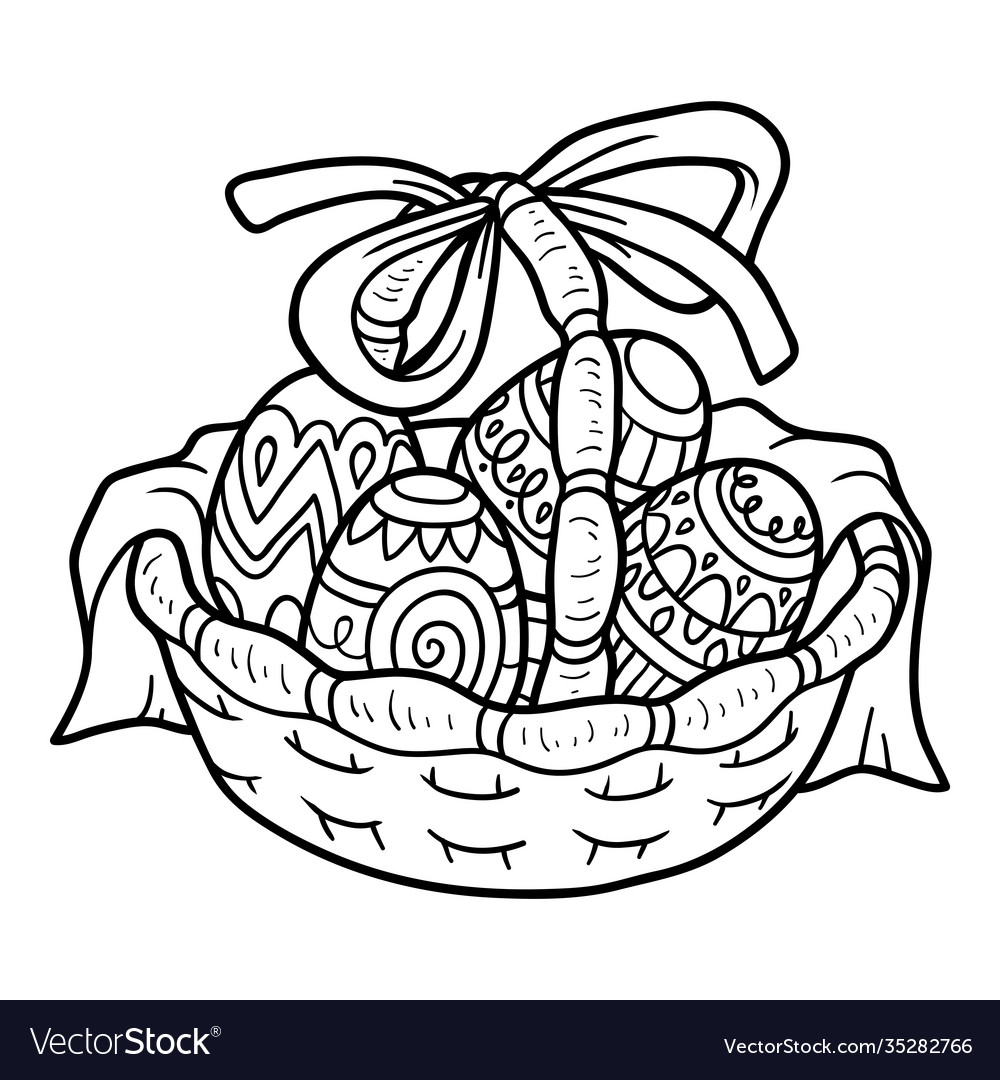 Coloring book easter basket with colored eggs Vector Image