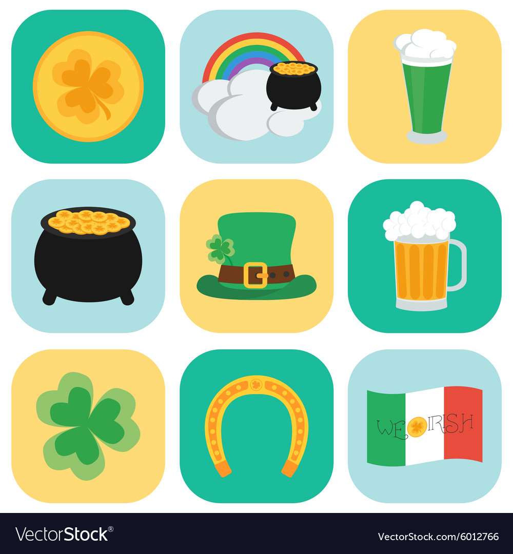 Set icons on st patricks day flat style Royalty Free Vector