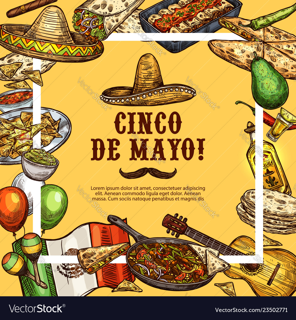 Cinco De Mayo Mexican Sombrero And Fiesta Food Vector Image