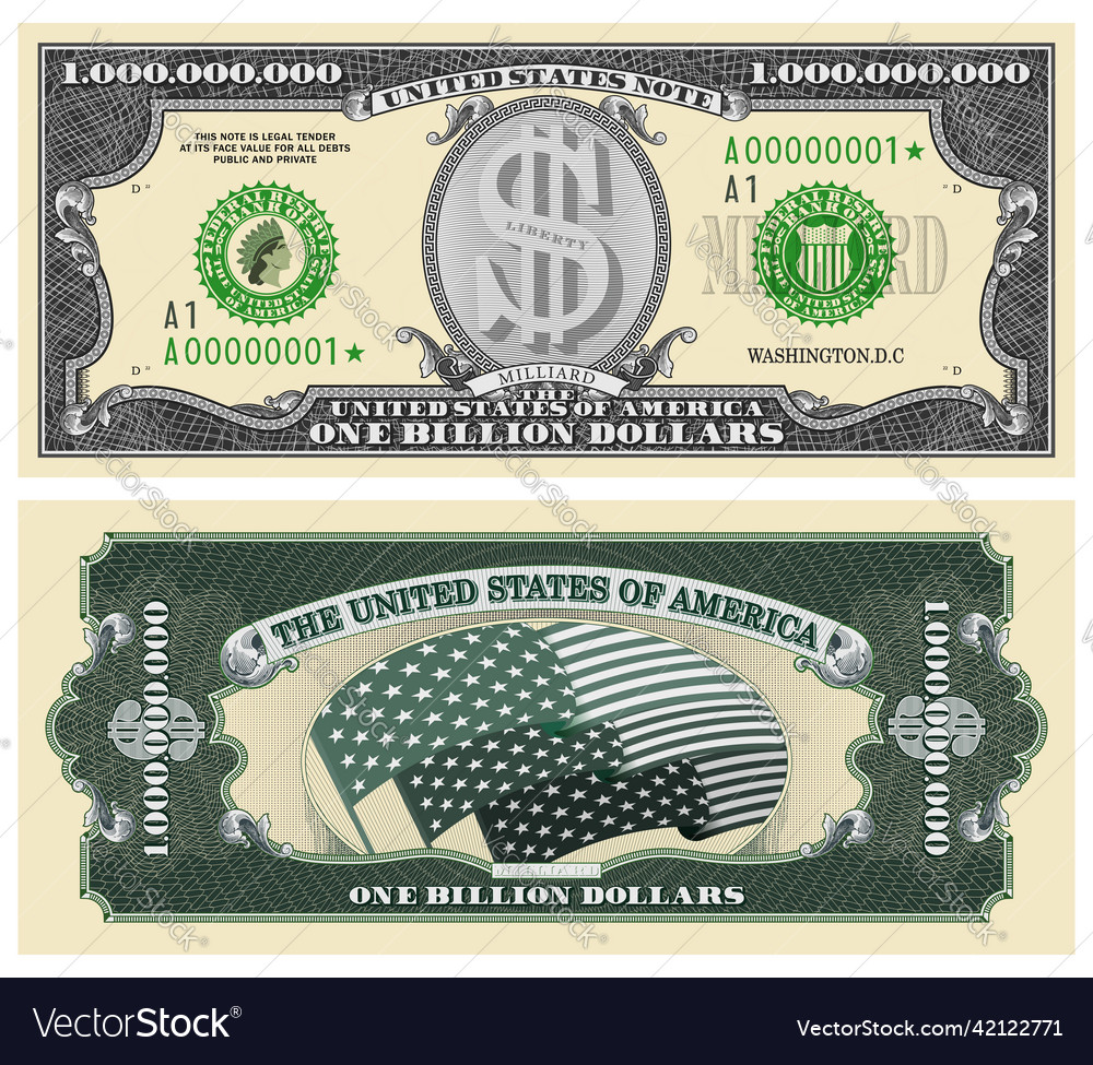 Obverse and reverse of a fictitious one billion