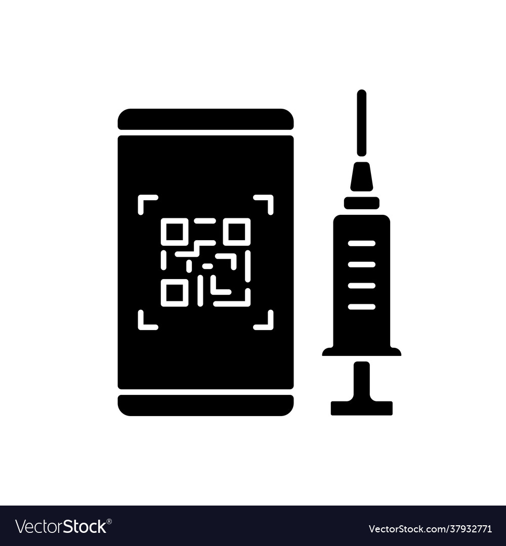 Qr code for vaccination black glyph icon Vector Image