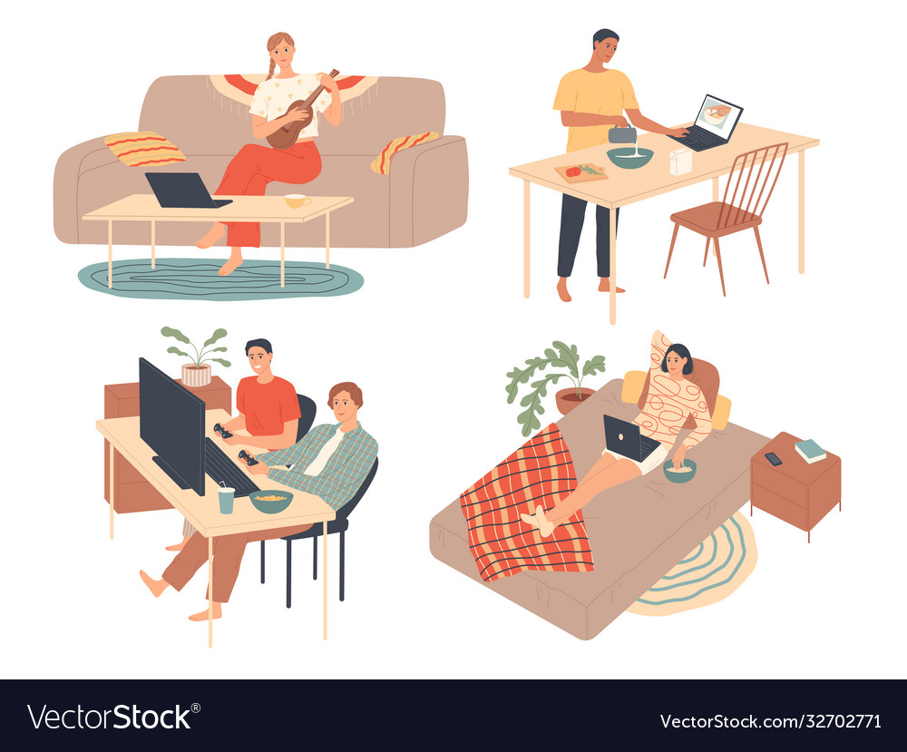 Young People Spend Their Free Time At Home Vector Image