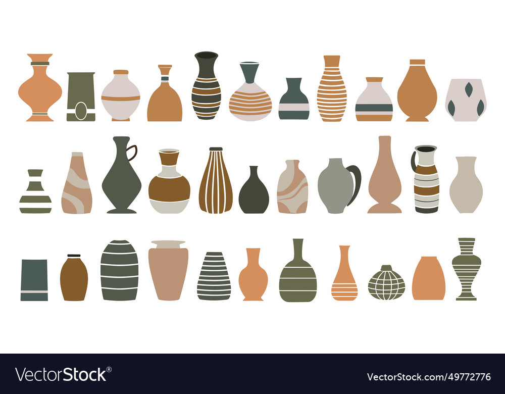 Collection Of Trendy Ceramic Flower Vases Vector Image