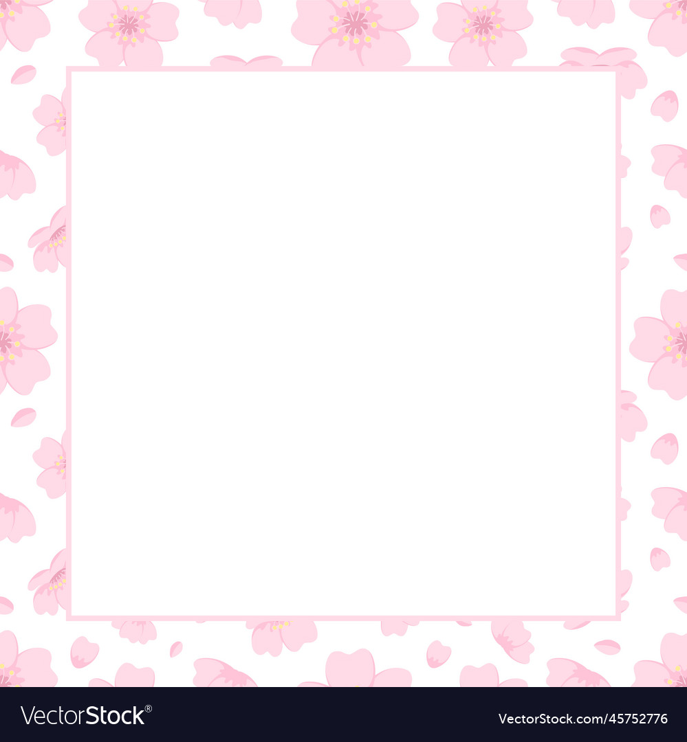 Cute square sakura cherry blossom frame Royalty Free Vector