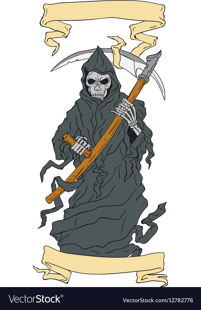 Grim reaper scyscroll drawing Royalty Free Vector Image