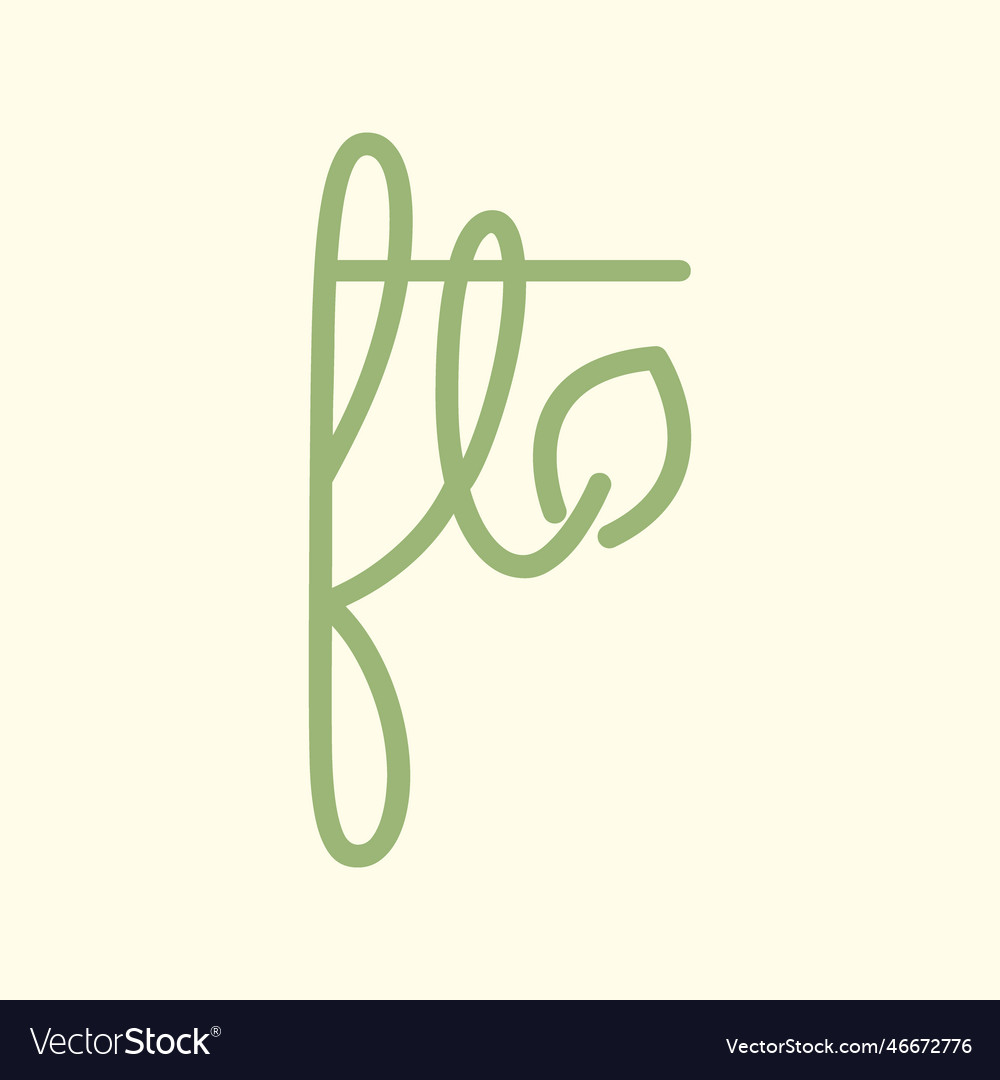 Letter ft line art leaf plant feminine botanical Vector Image