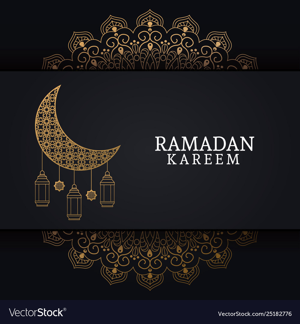 Ramadan kareem with waning moon and islamic art Vector Image