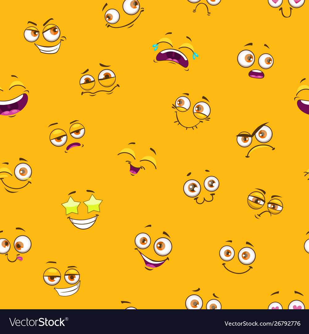 Seamless Pattern With Funny Cartoon Faces Vector Image