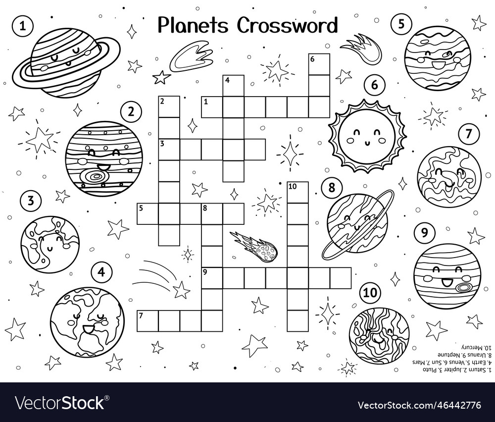 Solar System Crossword Puzzle With Cute Planets Vector Image