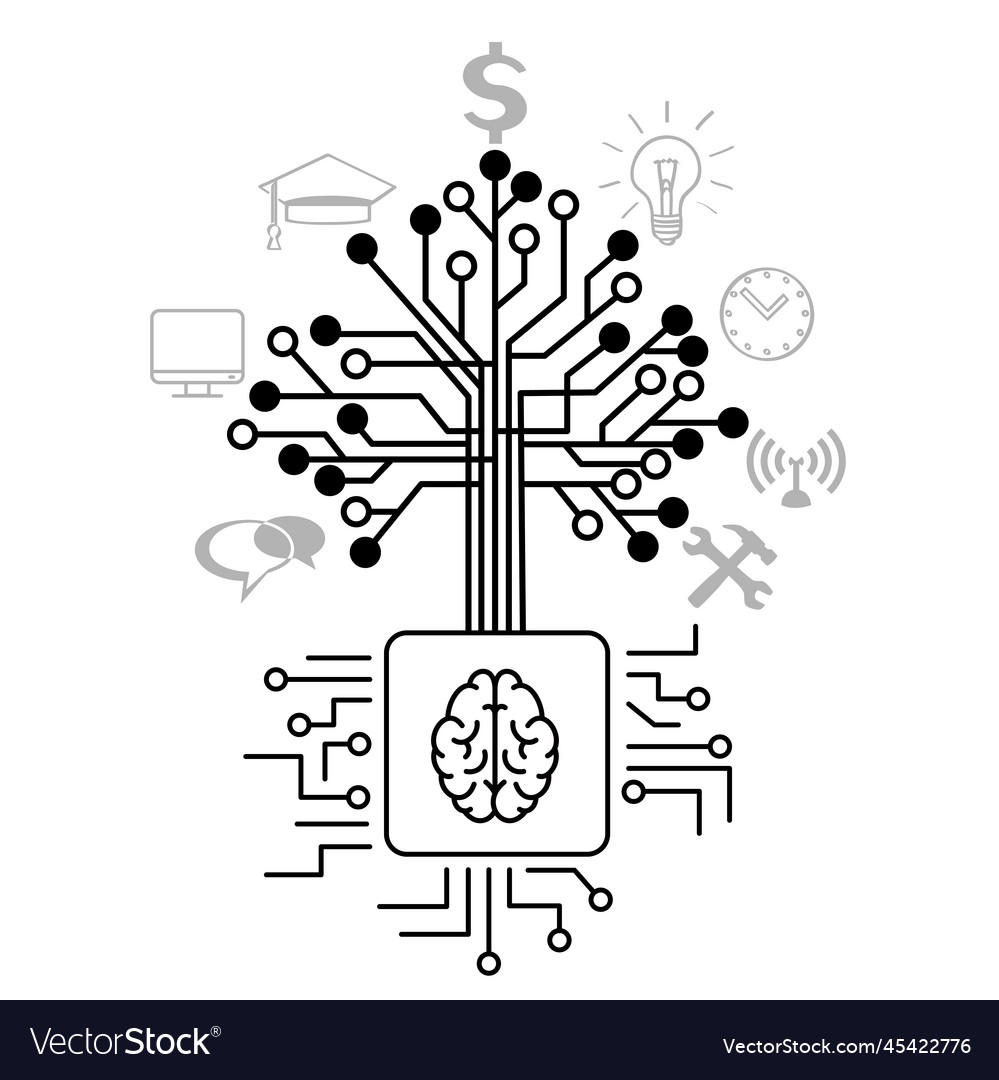 Techno tree grow on brain cpu computer chip Vector Image