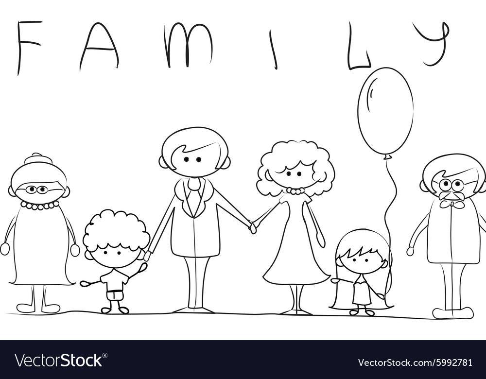 Big family outline Royalty Free Vector Image VectorStock