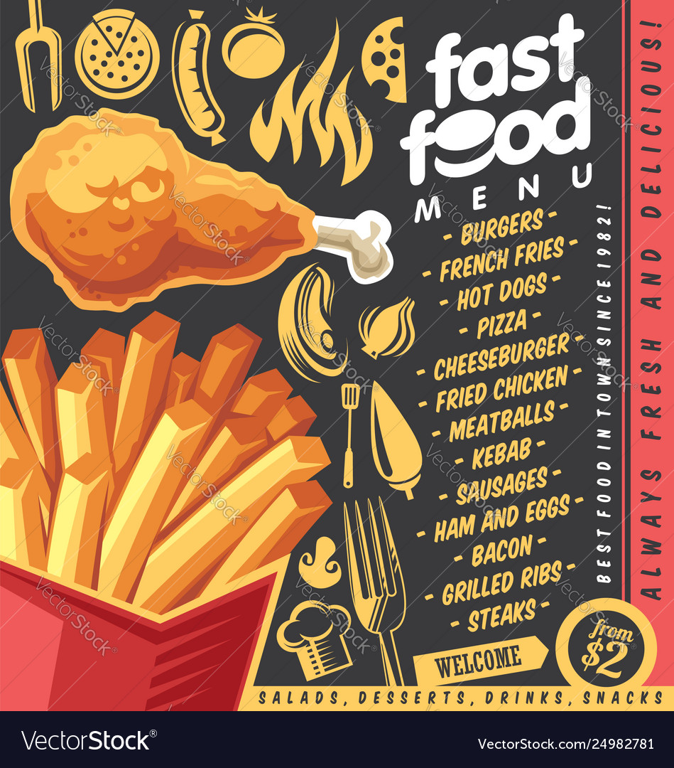 Fast Food Restaurant Menu Design With French Fries