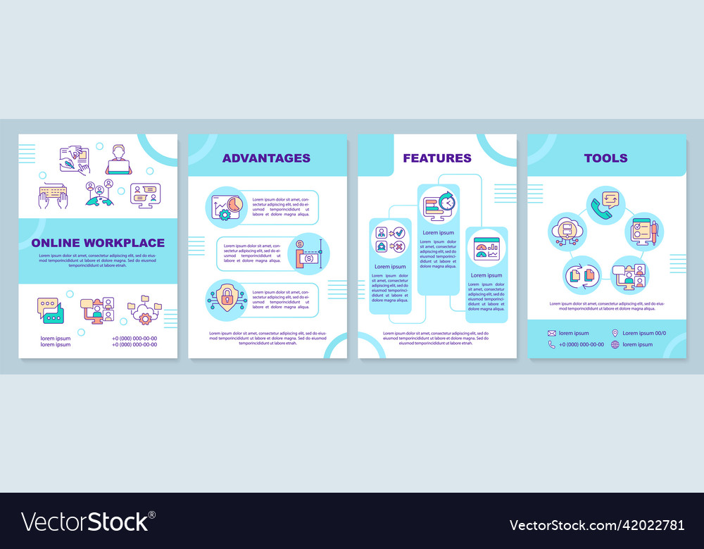 Online Workplace Organization Blue Brochure Vector Image