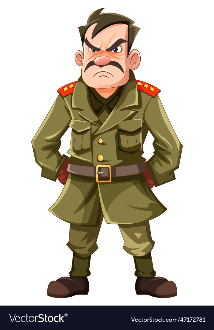 Serious military officer with grumpy expression Vector Image