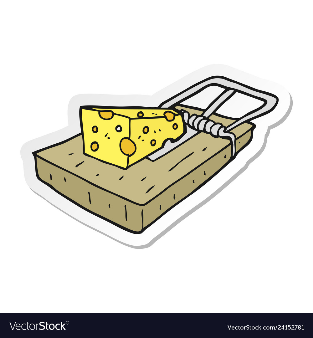 Sticker a cartoon mouse trap Royalty Free Vector Image