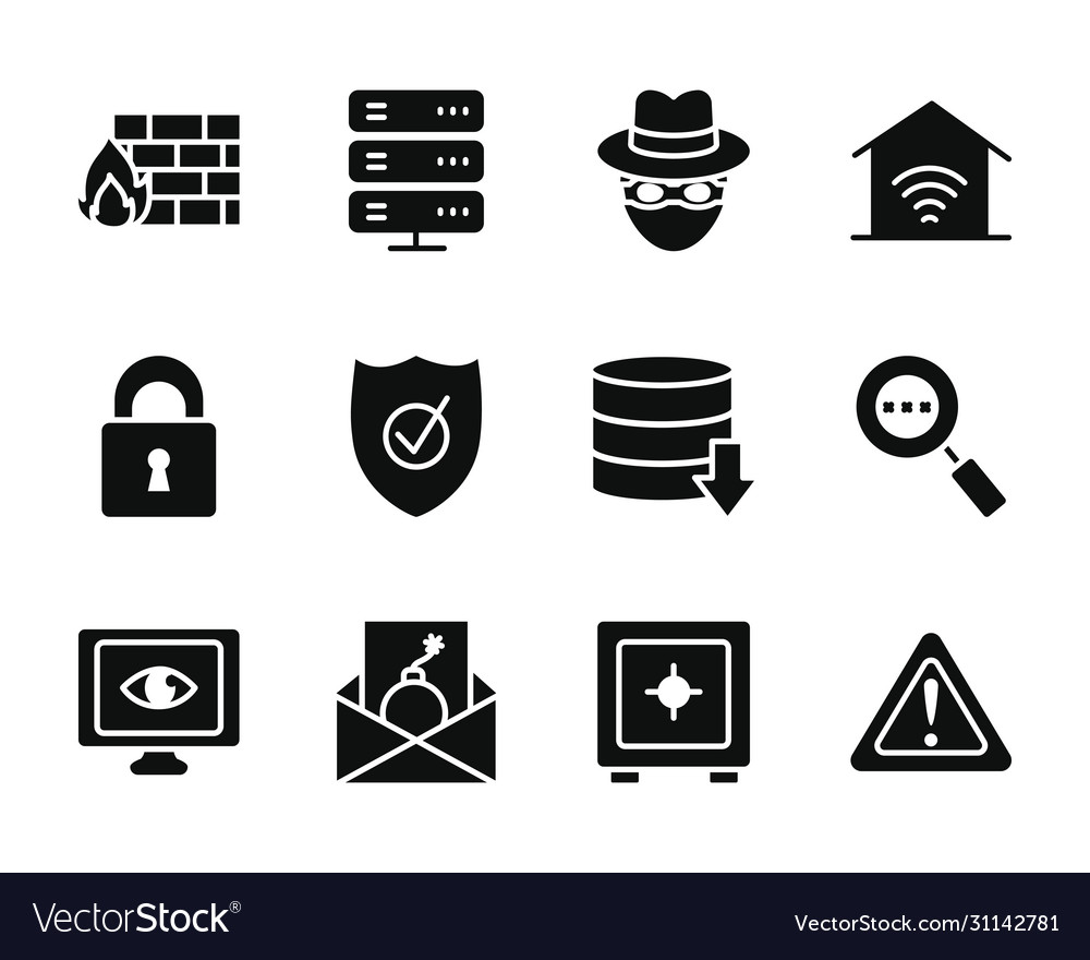 Strong box and cyber security icon set silhouette Vector Image