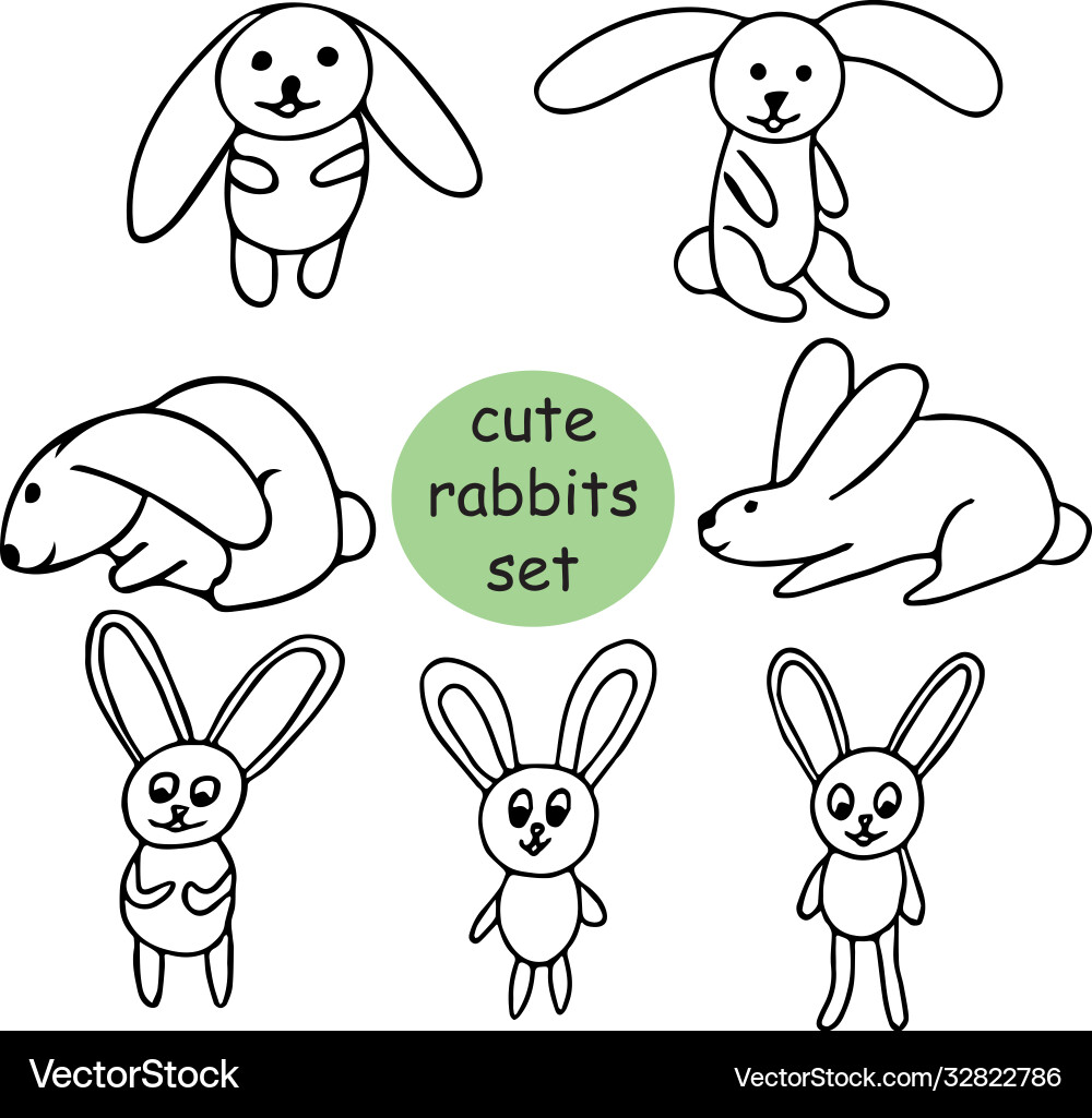 Cute rabbits hand drawn set in doodle style Vector Image