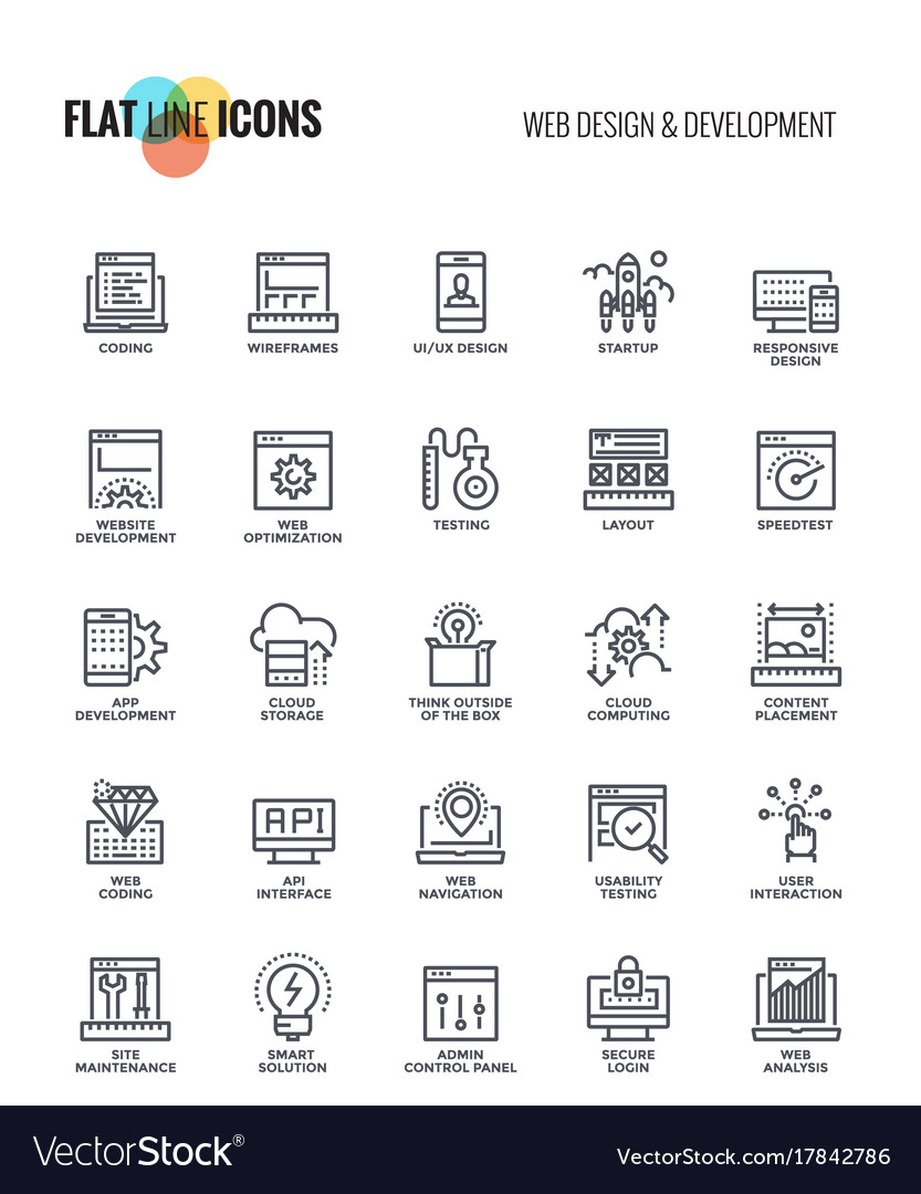 Flat Line Icons Design Web Design And Development Vector Image