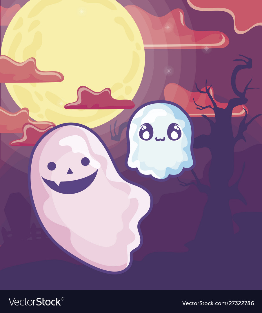 Funny halloween ghosts on halloween scene Vector Image