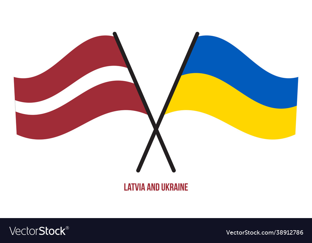 Latvia and ukraine flags crossed waving flat