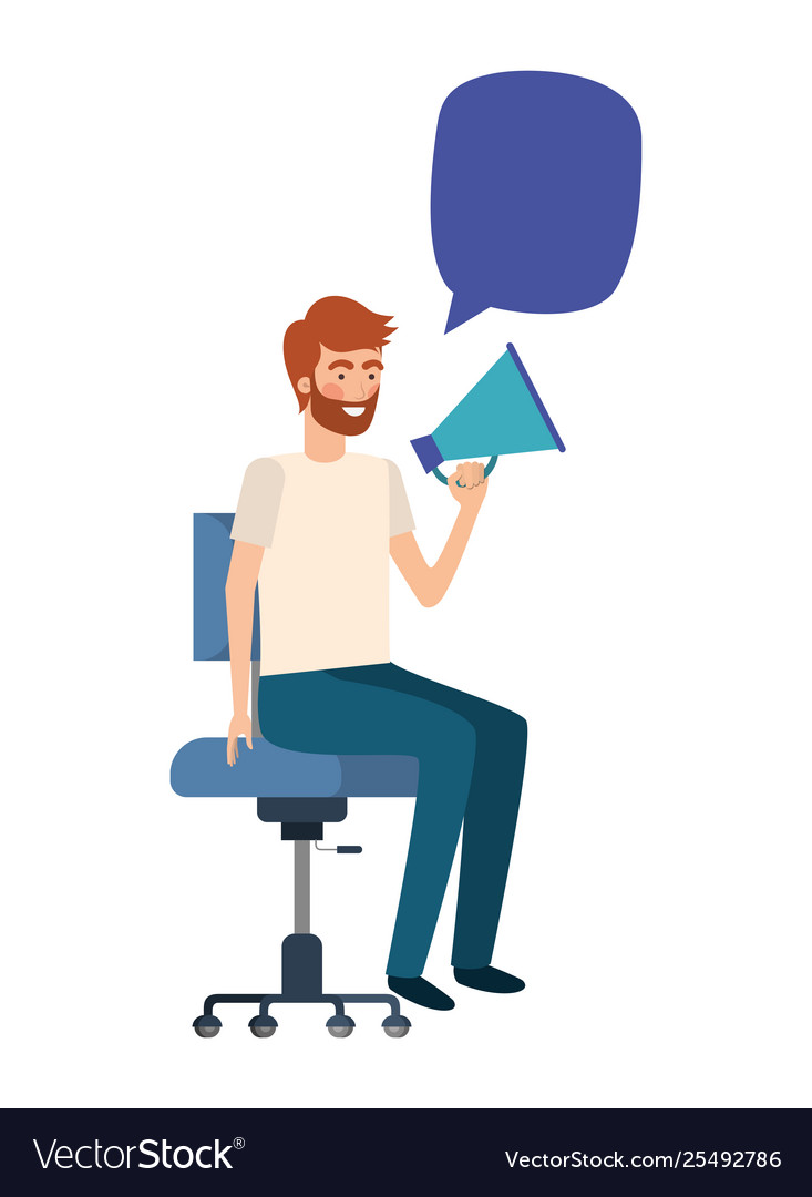 Man with sitting in office chair and megaphone Vector Image