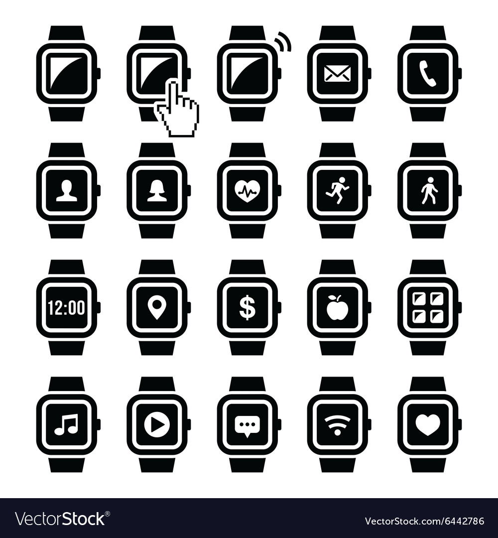 Smartwatch technology icons set Royalty Free Vector Image