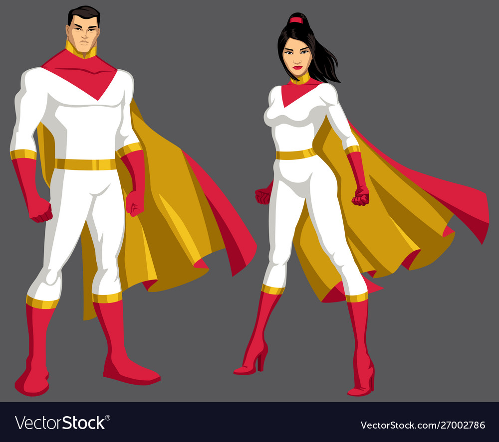 Superhero couple asian isolated Royalty Free Vector Image