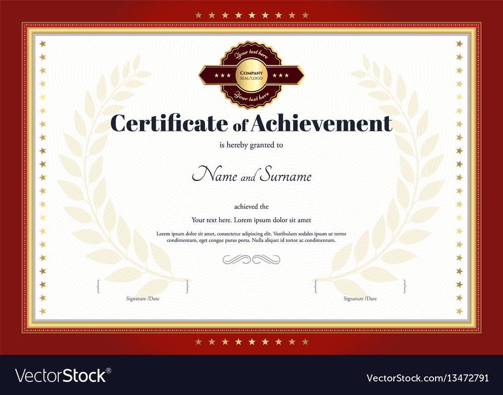 Download Certificate of achievement template red border Vector Image